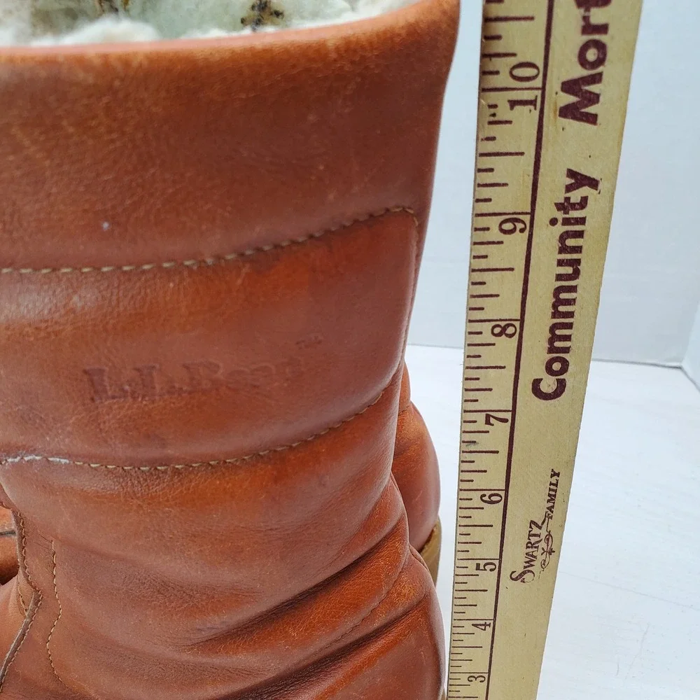 LL Bean Vintage Women 7 Cognac Leather Shearling Lined Winter Boots Canada Made